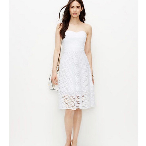 Ann Taylor Dresses & Skirts - NWT ANN TAYLOR Strapless White Floral Eyelet Midi Dress